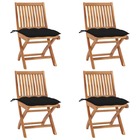 Chaises pliables de jardin avec coussins 4 pcs teck solide