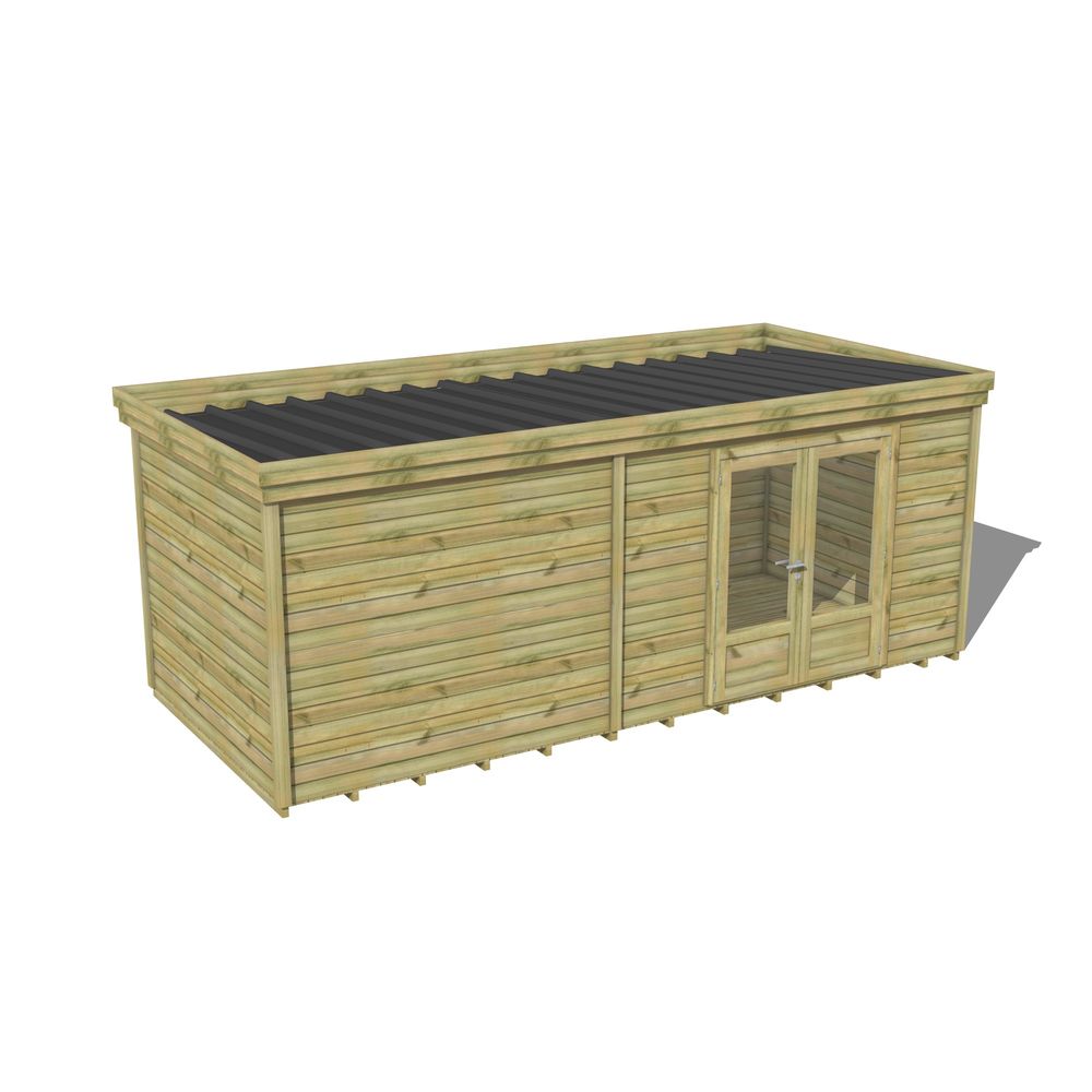 Abri de jardin bois pin traité autoclave 27mm - 5,995x2,64m / 16m2 - bac acier - plancher bois