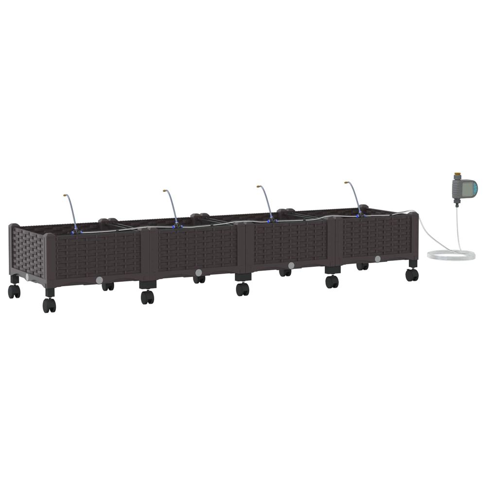 Porte-plante de jardin avec irrigation et roues 4 pc marron pp