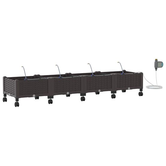 Porte-plante de jardin avec irrigation et roues 4 pc marron pp