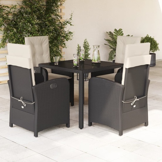Ensemble à manger de jardin coussins 5pcs noir résine tressée