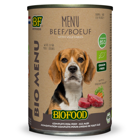Pâtée BIO à base de bœuf, carottes, amarante et céleri pour chien, 400g
