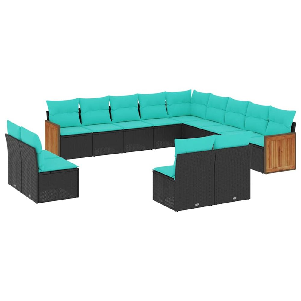Salon de jardin avec coussins 13 pcs noir résine tressée