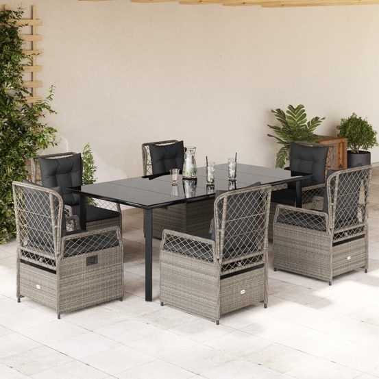 Ensemble à manger de jardin et coussins 7 pcs gris clair rotin