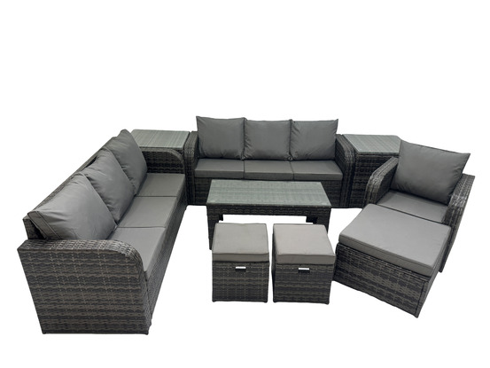 Ensemble de canapés en rotin 10 places salon de jardin avec table basse rectangulaire 3 tabourets canapé 3 places 2 tables d'appoint