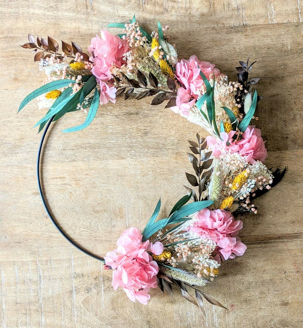 Couronne murale de fleurs séchées honorine d30cm
