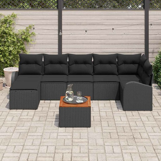 Ensemble de canapé de jardin avec coussin 8 pcs noir polyrotin