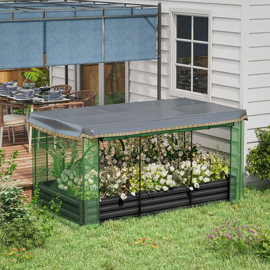 Carré potager métal serre tunnel filet protection 230x110cm gris foncé