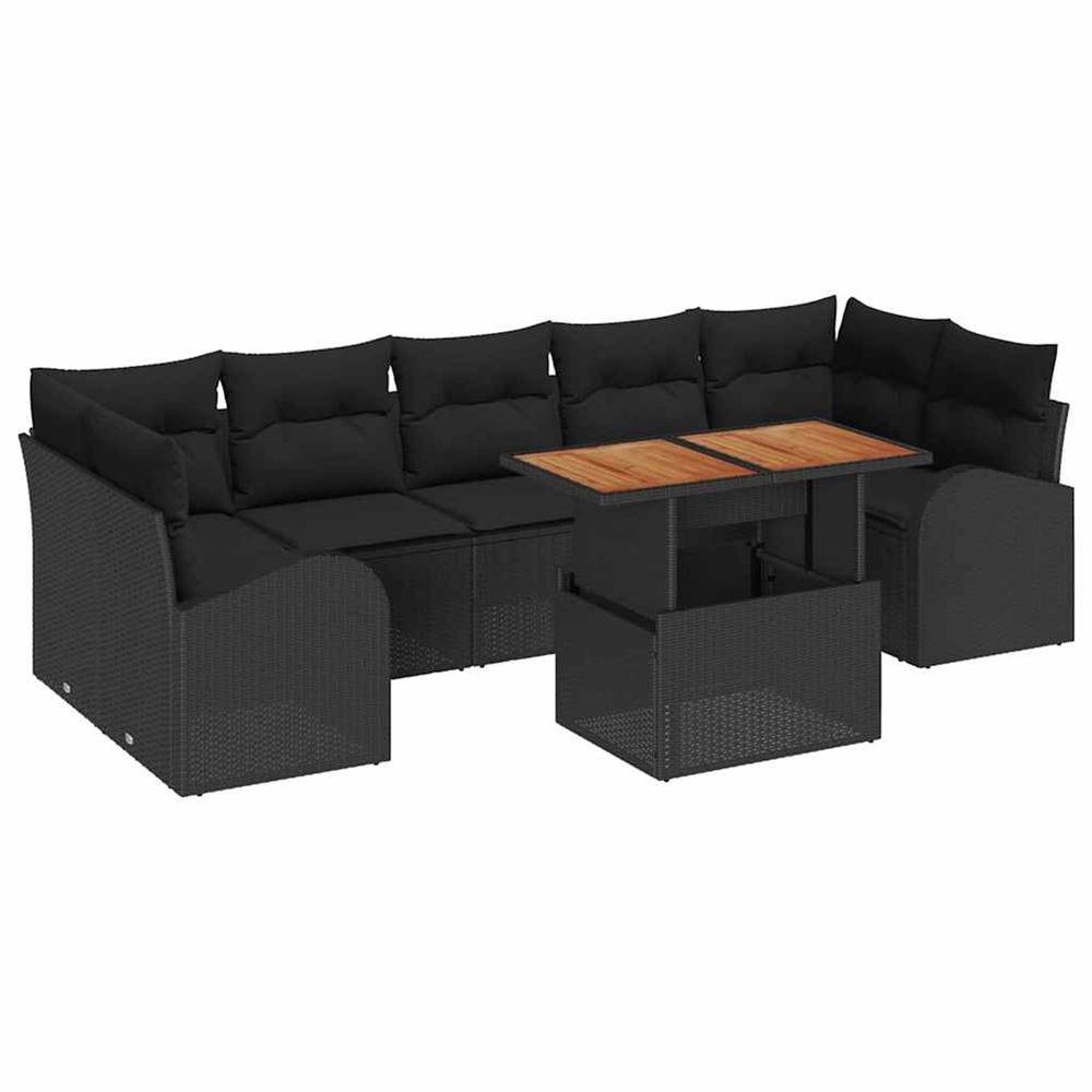 Ensemble de canapé de jardin 8 pcs noir poly rotin