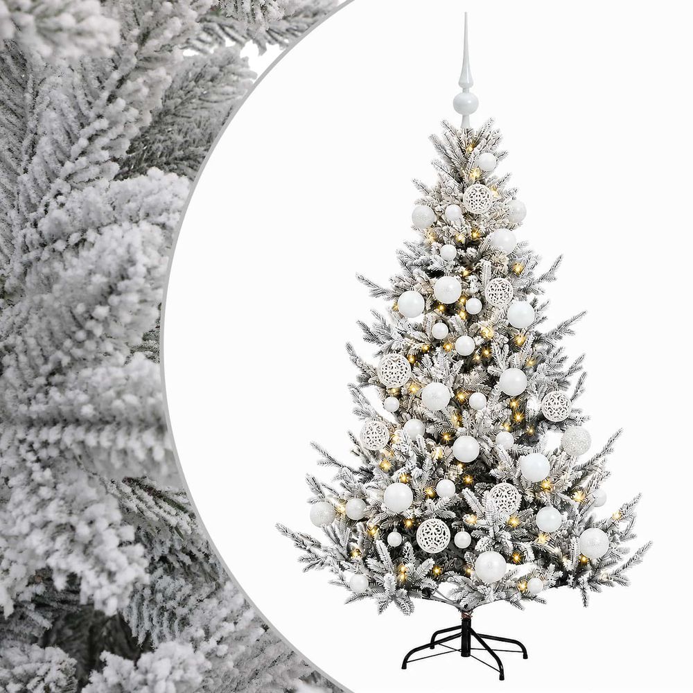 Sapin de noël artificiel avec boules 120 cm 150 led blanc chaud