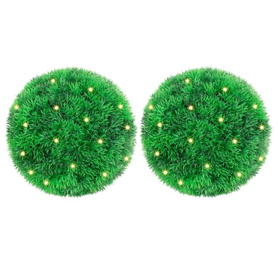 Boules de buis artificielles avec lumières led 2 pcs vert 22 cm