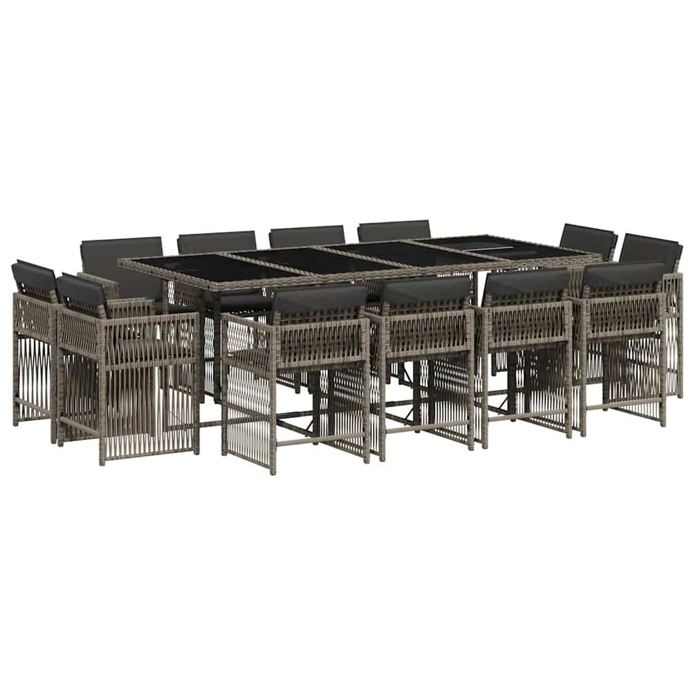 Ensemble à manger de jardin coussins 13 pcs gris résine tressée