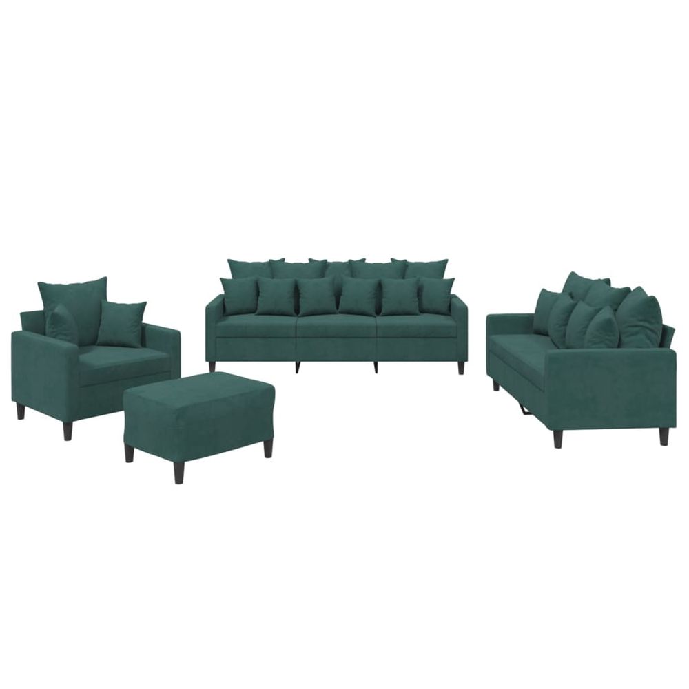 Ensemble de canapés 4 pcs avec coussins vert foncé velours