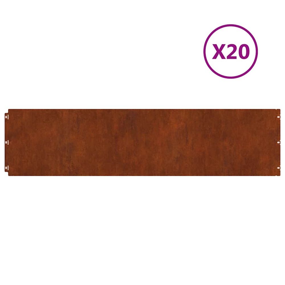 Bordure de pelouse 20 pc 25 x 103 cm acier patiné rouillé