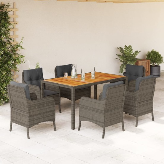 Ensemble à manger de jardin et coussins 7 pcs gris rotin