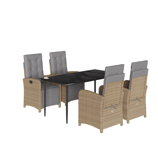 Ensemble à manger de jardin avec coussins 5pcs beige poly rotin