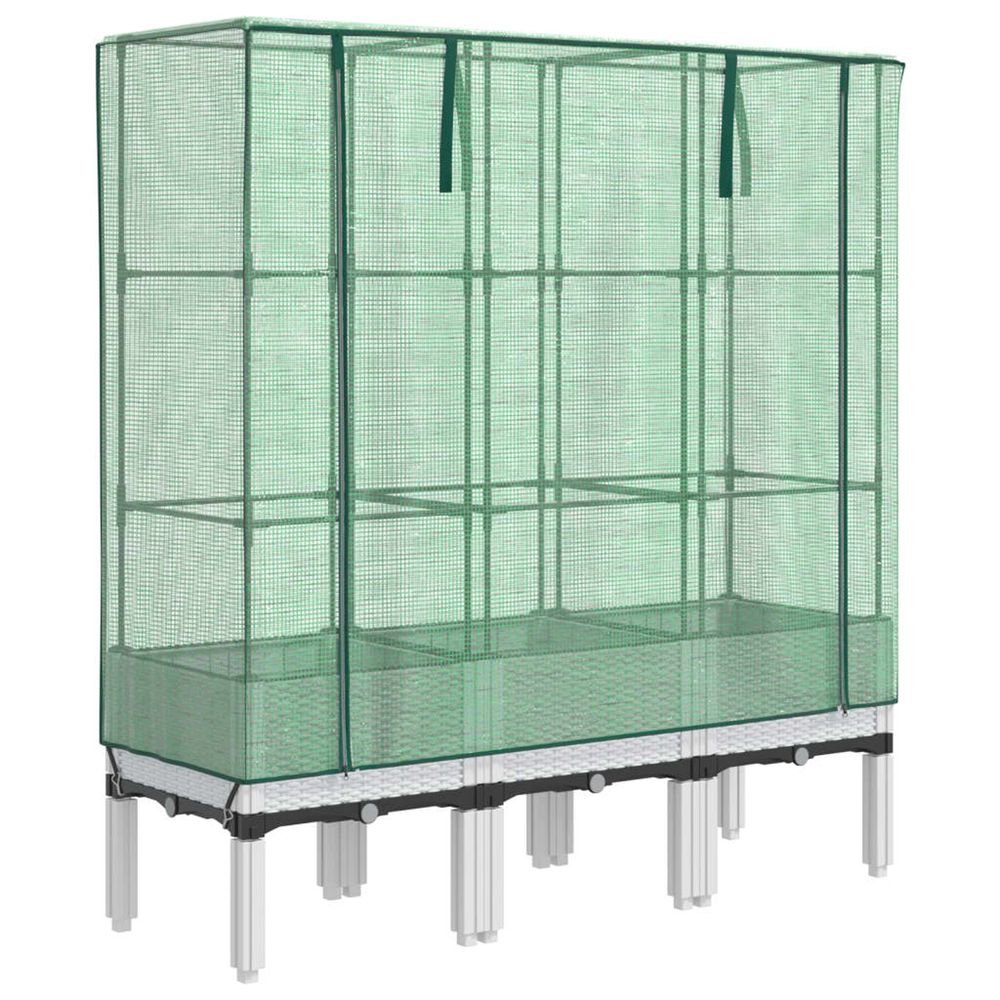 Jardinière d'extérieur surélevée avec housse aspect rotin 120x40x140 cm