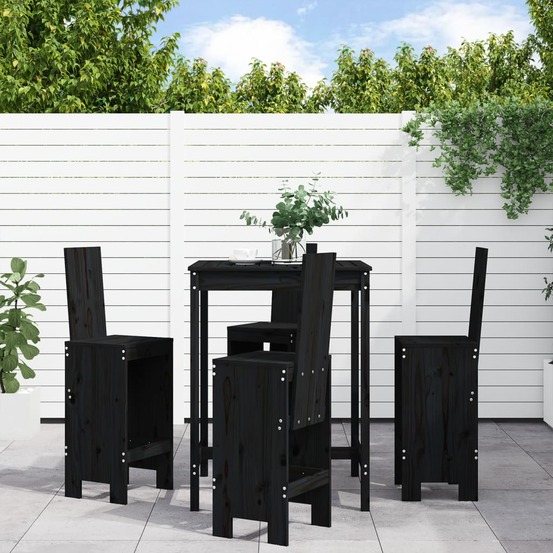 Ensemble de bar de jardin 5 pcs noir bois de pin massif