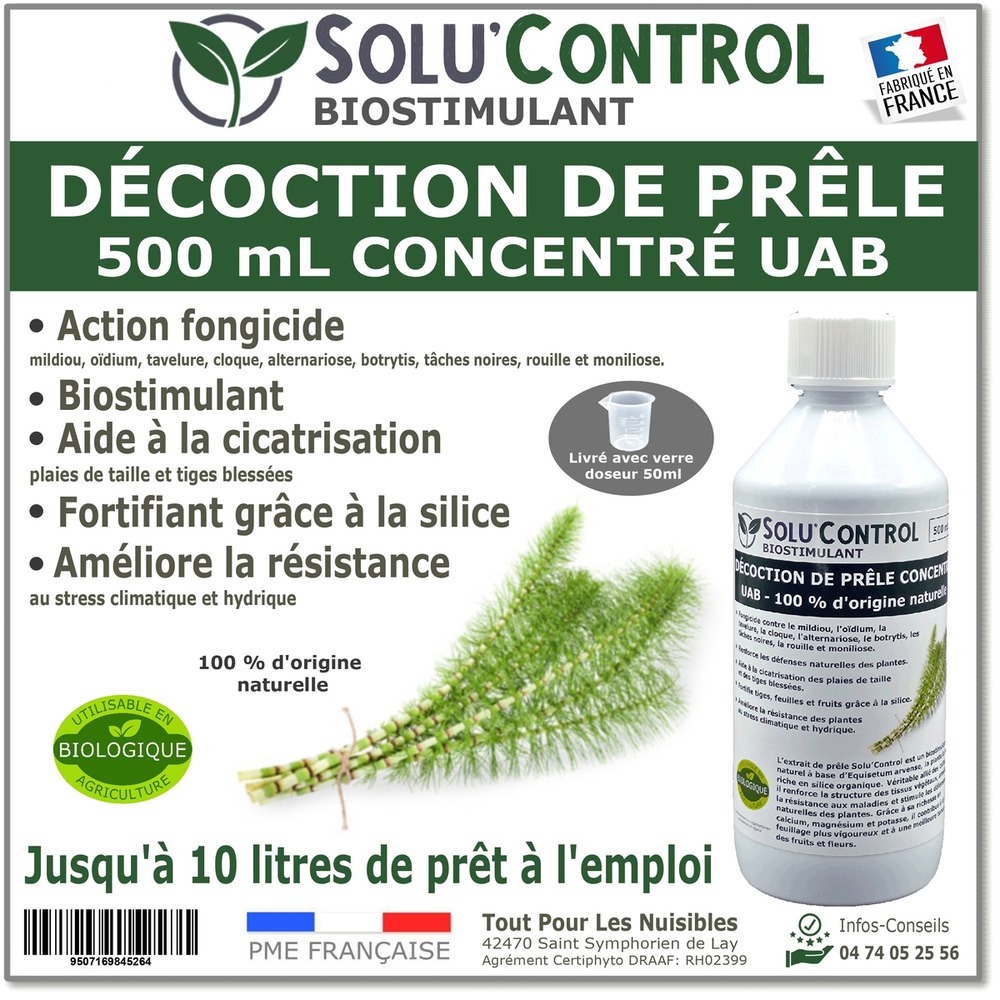Décoction de prêle solu’control – 500 ml concentré uab – action antifongique, biostimulant, aide à la cicatrisation