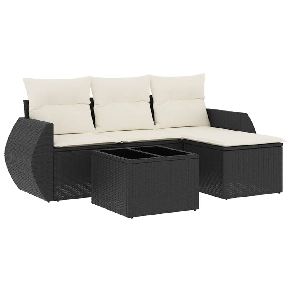 Salon de jardin 5 pcs avec coussins noir résine tressée