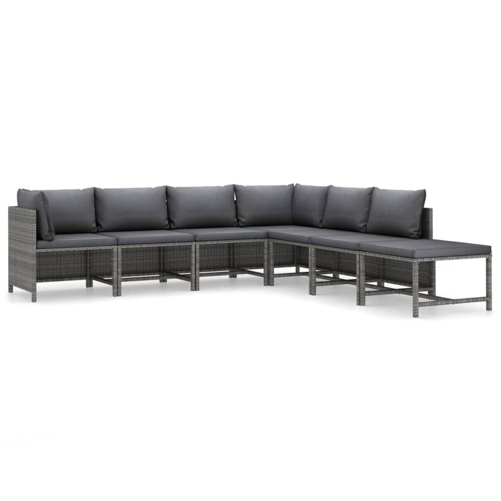 Salon de jardin 7 pcs avec coussins résine tressée gris