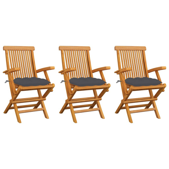 Chaises de jardin avec coussins anthracite lot de 3 bois teck