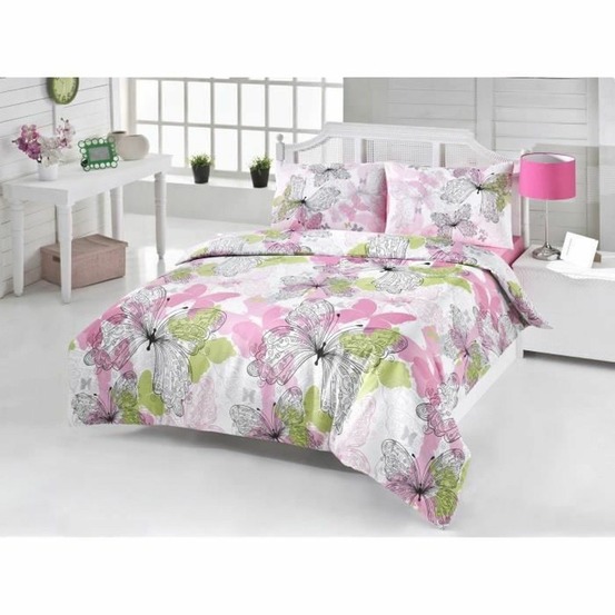 Parure de lit - housse de couette 220 x 240 + 2 taies d'oreiller 60 x 60, 65% coton- rose