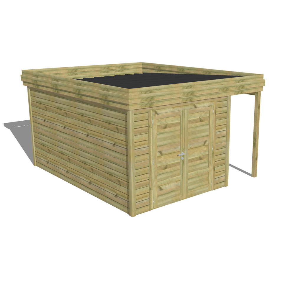 Abri de jardin bois pin traité autoclave 27mm - 3,64x4,34m / 16m2 - bac acier - abri français