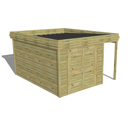 Abri de jardin bois pin traité autoclave 27mm - 3,64x4,34m / 16m2 - bac acier - abri français