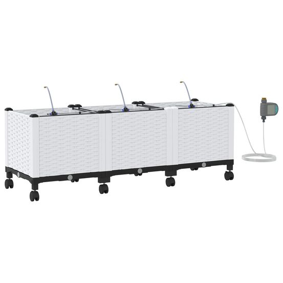 Porte-plante de jardin avec irrigation et roues 3 pc blanc pp