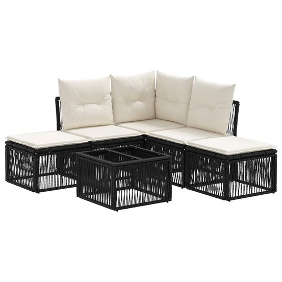 Ensemble de canapé de jardin 6 pc noir polyrotin