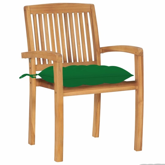 Chaises de jardin lot de 2 et coussins vert bois de teck massif