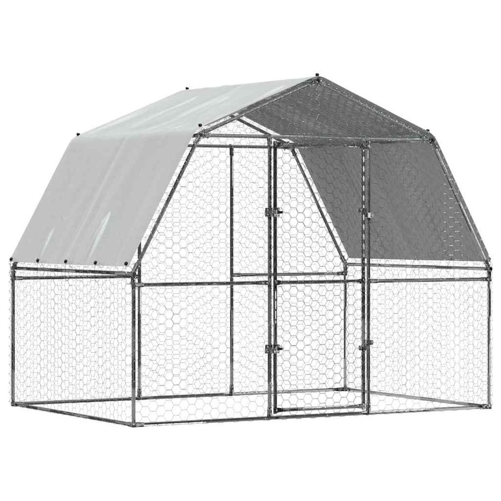 Cage à poules avec toit et porte argenté acier galvanisé