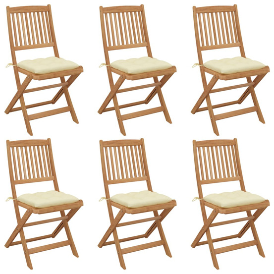 Chaises pliables de jardin lot de 6 avec coussins bois d'acacia