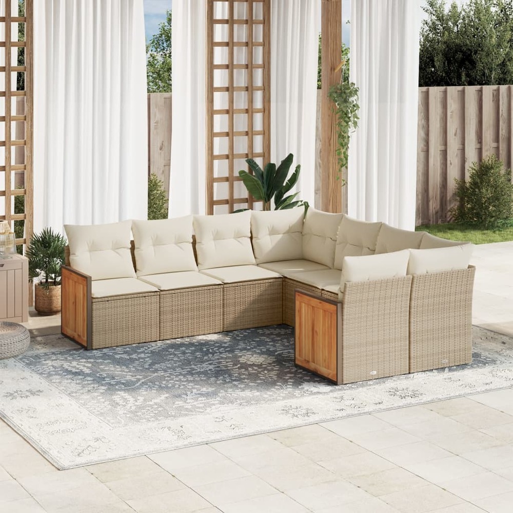 Salon de jardin avec coussins 8 pcs beige résine tressée