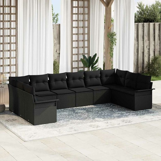 Ensemble de canapé de jardin avec coussin 10 pcs noir polyrotin