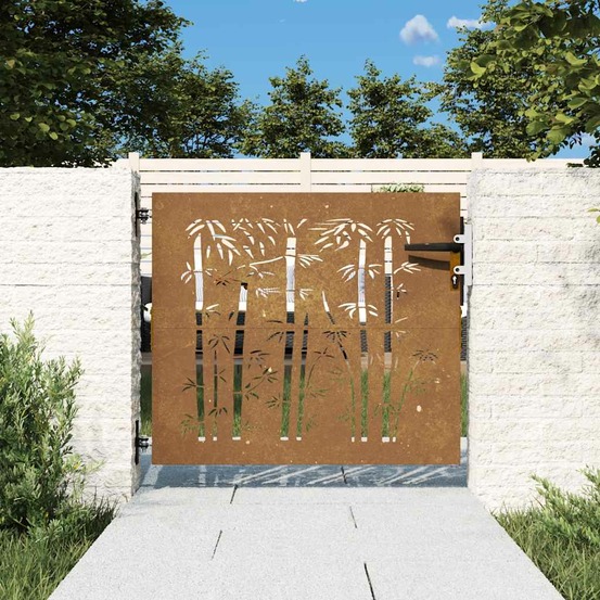Portail de jardin 85x100 cm acier corten design de bambou