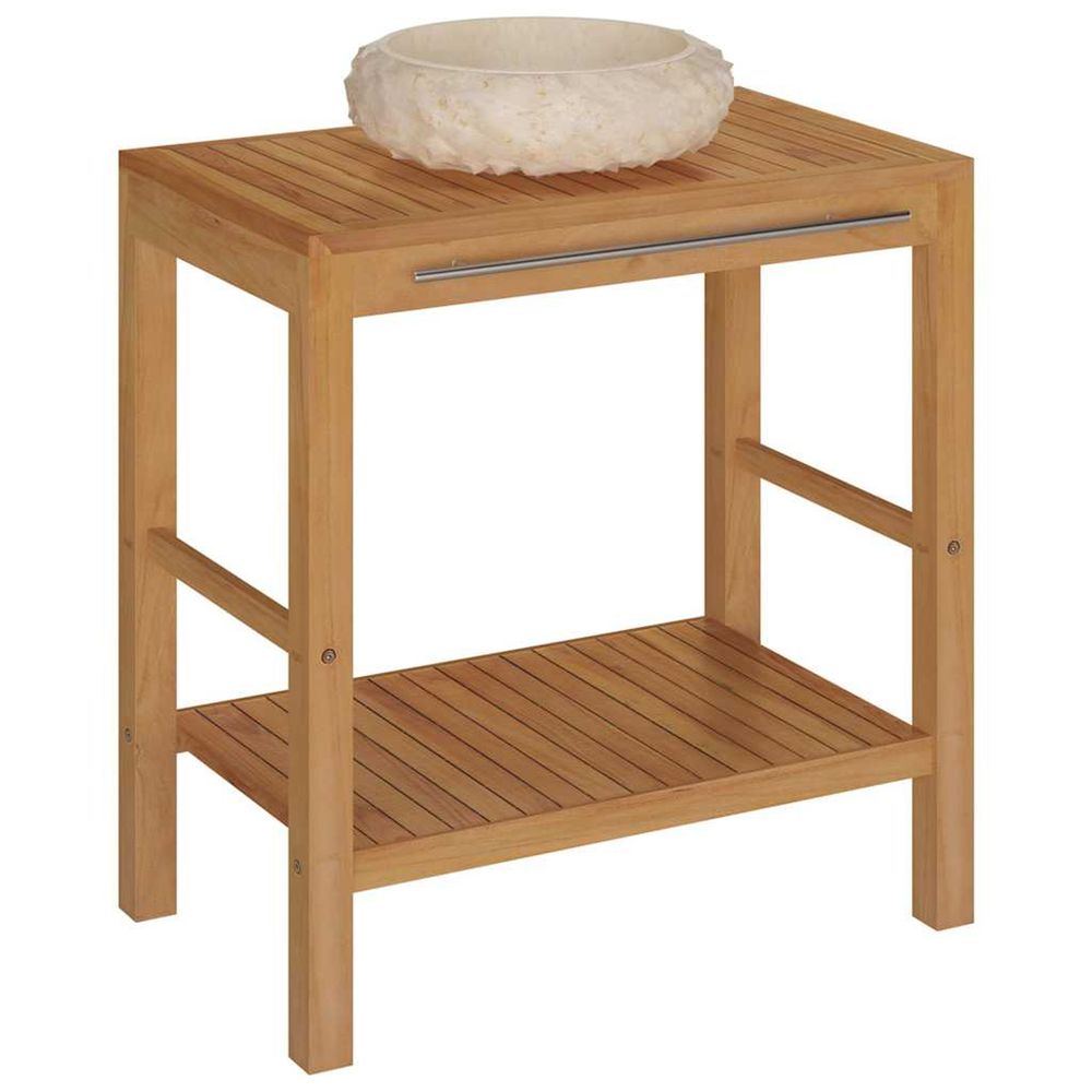 Armoire de toilette en teck solide avec lavabo en marbre crème
