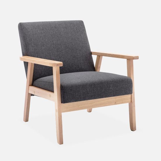Fauteuil scandinave en bois et tissu, isak, l 64 x p 69,5 x h 73cm