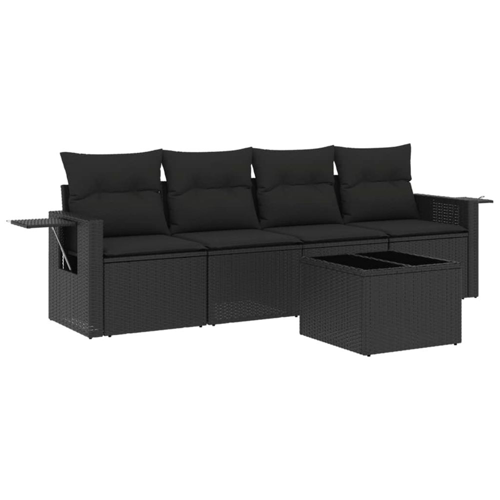Salon de jardin 5 pcs avec coussins noir résine tressée