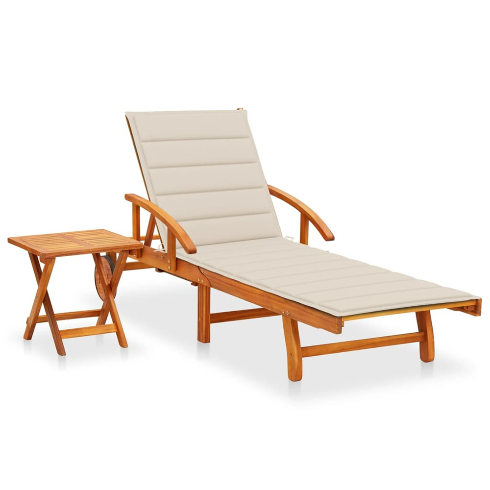 Chaise longue de jardin avec table et coussin bois d'acacia bain de soleil