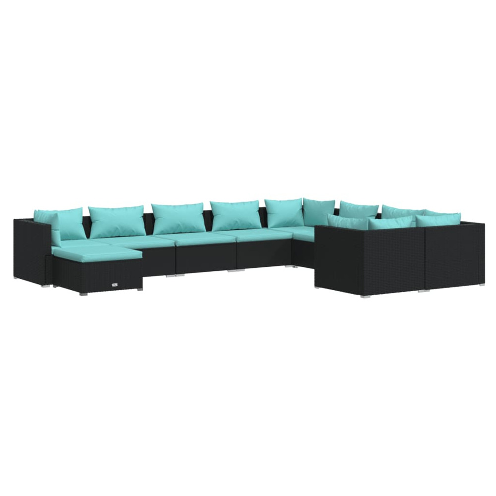 Salon de jardin 10 pcs avec coussins résine tressée noir