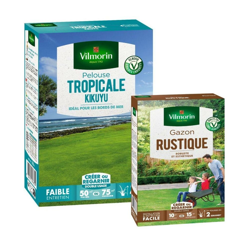 Pelouse tropicale - kikuyu - 500 g + gazon rustique - 250 g