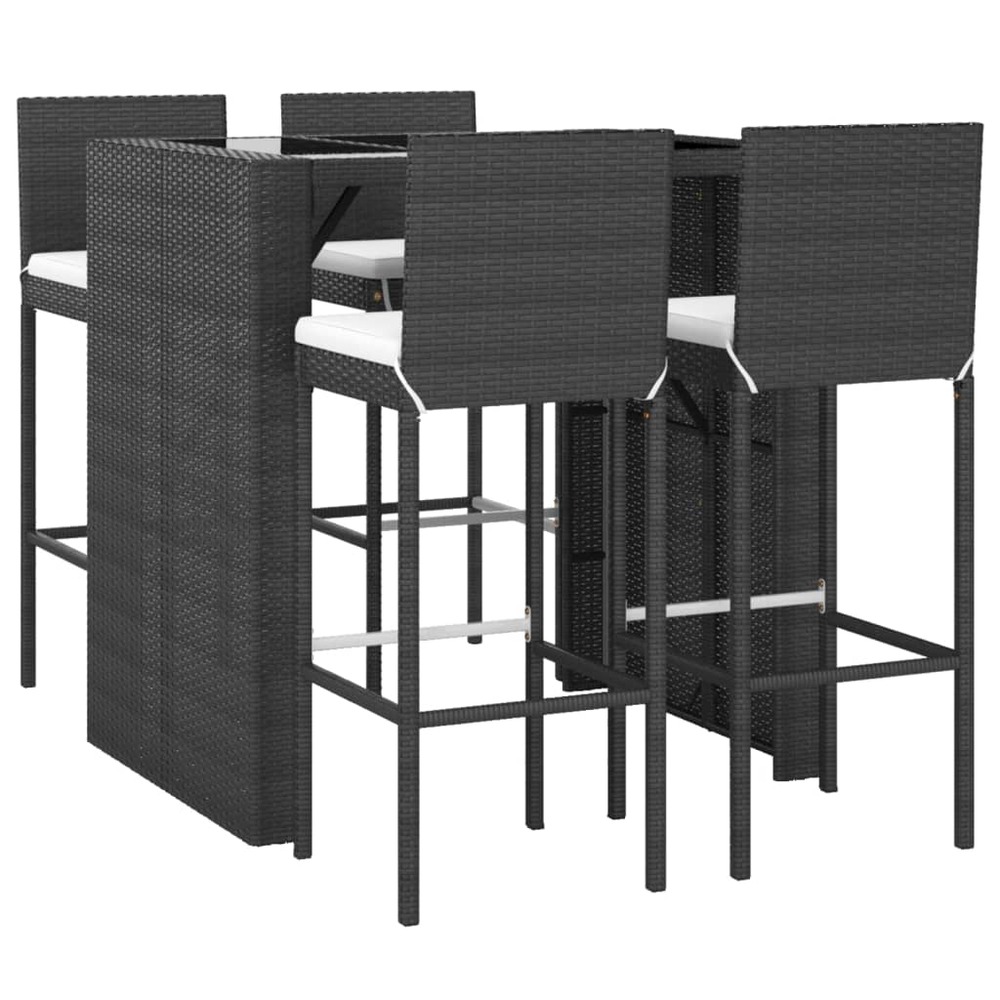 Ensemble de bar de jardin 5 pièces avec coussins poly rotin noir