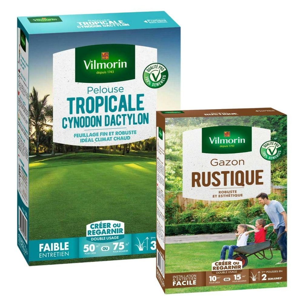 Pelouse tropicale - cynodon dactylon - 500 g + gazon rustique - 250 g