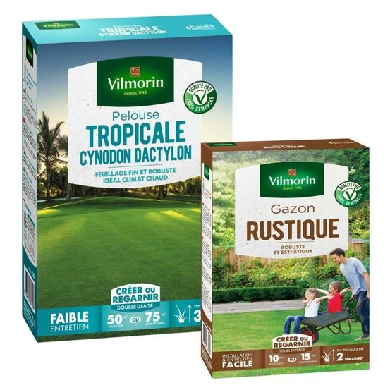 Pelouse tropicale - cynodon dactylon - 500 g + gazon rustique - 250 g