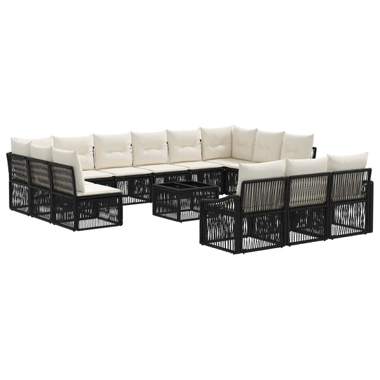 Ensemble de canapé de jardin 14 pcs noir polyrotin