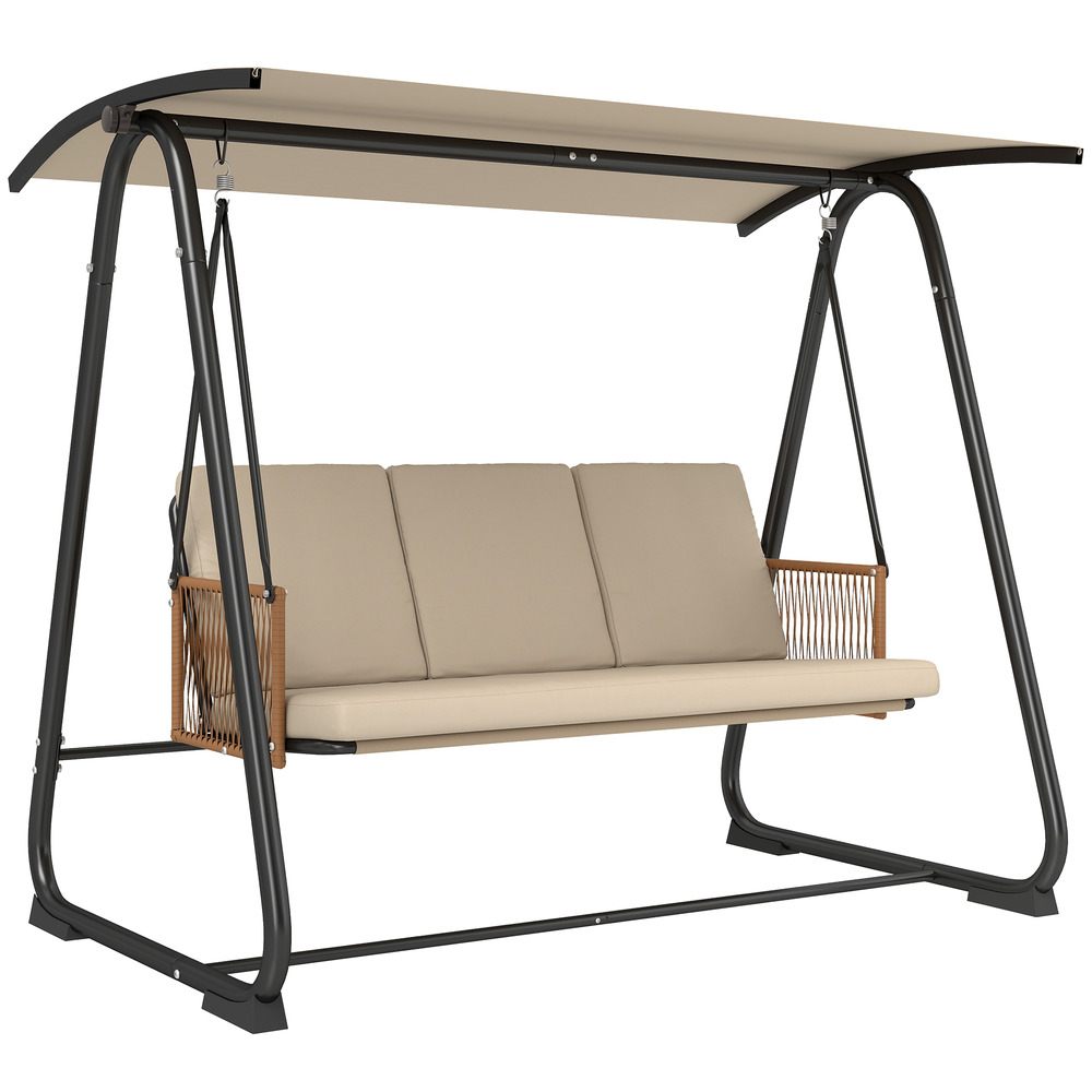 Balançoire hollywood, balançoire de jardin 3 places avec canopée solaire réglable, coussin de siège amovible et respirant