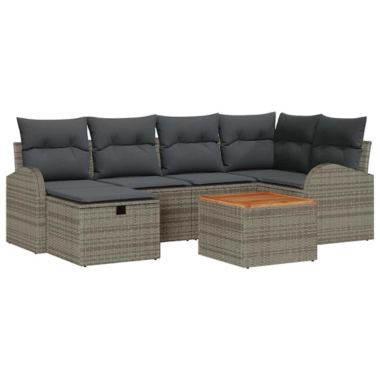 Ensemble de canapé de jardin avec coussin 7 pcs gris poly rotin