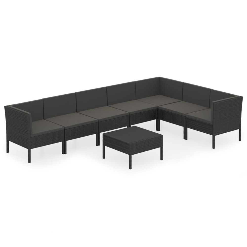 Salon de jardin 8 pcs avec coussins résine tressée noir
